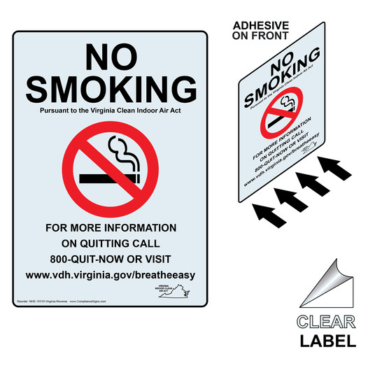 Virginia No Smoking Indoor Clean Air Act Label With Front Adhesive NHE-10310-Virginia-Reverse