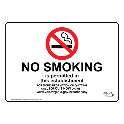 Virginia No Smoking In This Establishment Sign NHE-10315-Virginia