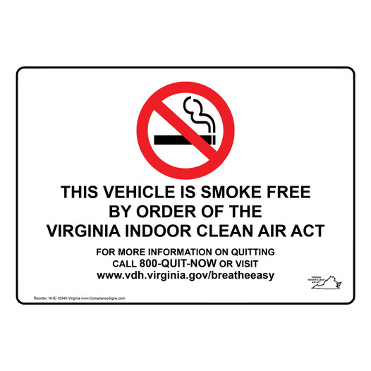 Virginia This Vehicle Is Smoke Free Sign NHE-10345-Virginia