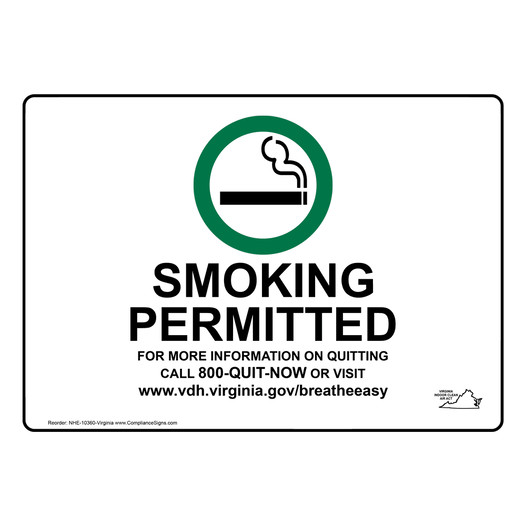 Virginia Smoking Permitted Information About Quitting Sign NHE-10360-Virginia