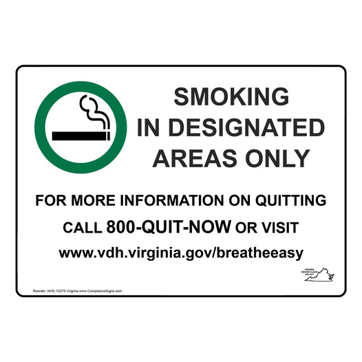 Virginia Smoking In Designated Areas Only Sign NHE-10375-Virginia