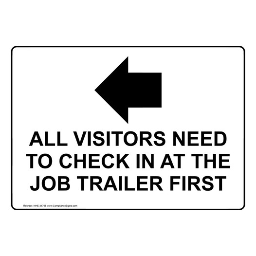 All Visitors Need To Check In Sign With Left Arrow NHE-34798
