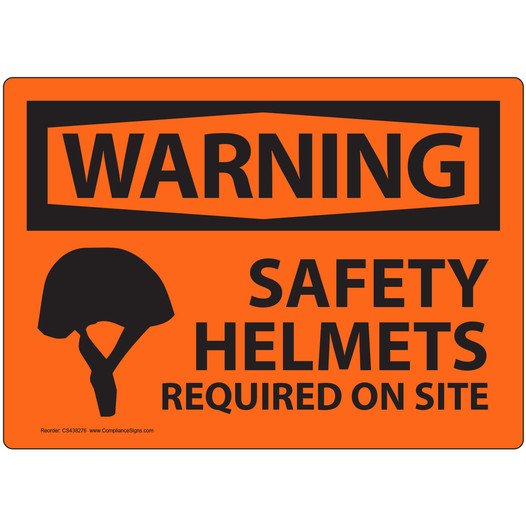 Orange Warning Safety Helmets Required On Site OSHA Sign