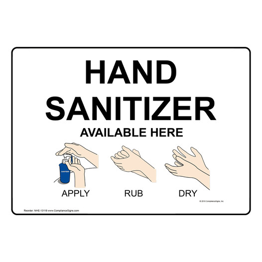 Hand Sanitizer Available Here Apply Rub Dry Sign NHE-13118