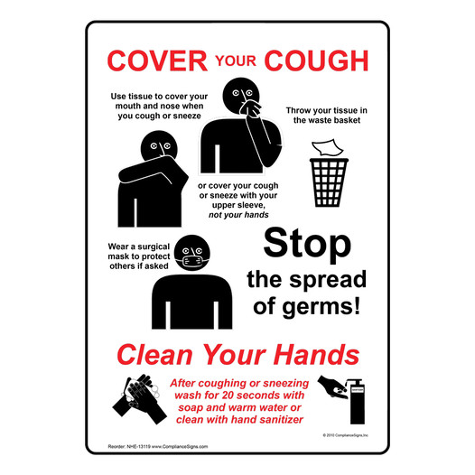 Cover Your Cough Use Tissue Sign NHE-13119 Hand Washing