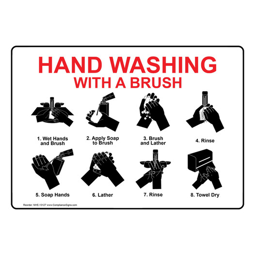 Hand Washing With A Brush Sign NHE-13127
