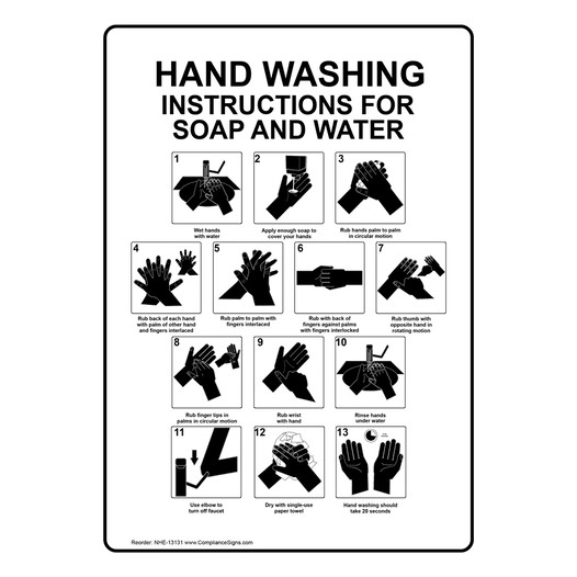 Hand Washing Instructions For Soap And Water Sign NHE-13131 Wash Hands