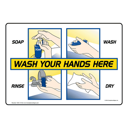 Wash Your Hands Here Soap Wash Rinse Dry Sign NHE-13142