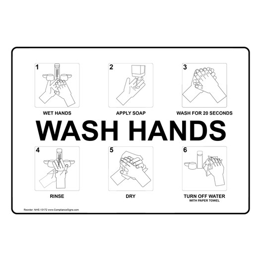 Wash Your Hands Wet Hands Apply Soap Wash For 20 Second Sign NHE-13172