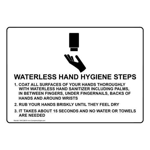 Waterless Hand Hygiene Steps Sign NHE-26619