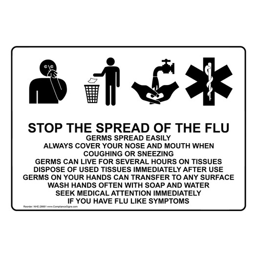 Stop The Spread Of The Flu Germs Sign NHE-26661