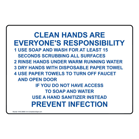 Clean Hands Everyone's Responsibility Sign NHE-26668