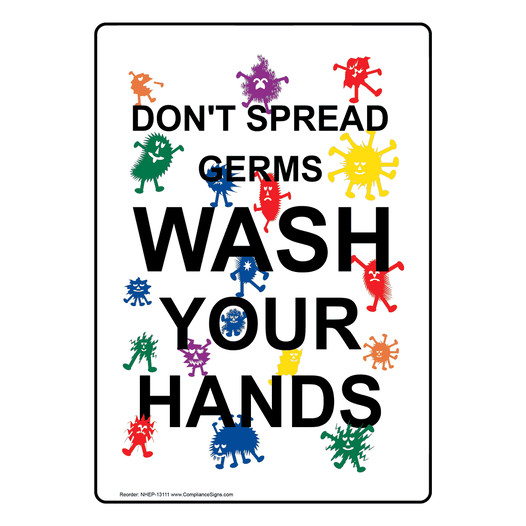 Portrait Don't Spread Germs Wash Sign With Symbol NHEP-13111