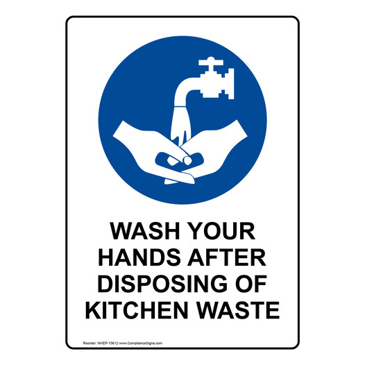 Portrait Wash Your Hands After Disposing Sign With Symbol NHEP-15612