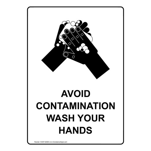 Portrait Avoid Contamination Wash Sign With Symbol NHEP-26589