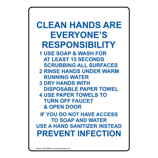 Portrait Clean Hands Are Everyone's Responsibility Sign NHEP-26668
