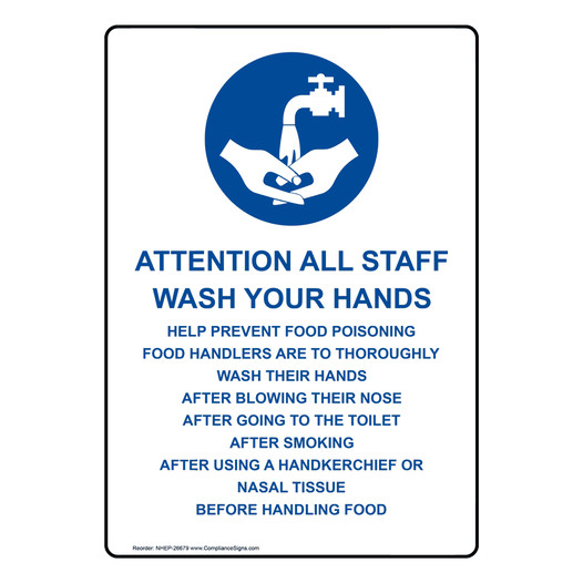 Portrait Attention All Staff Wash Sign With Symbol NHEP-26679