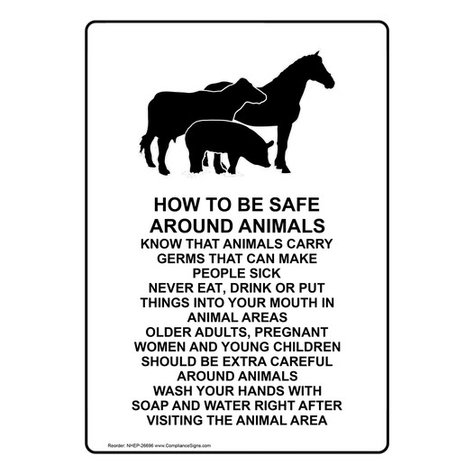 Portrait How To Be Safe Around Animals Sign With Symbol NHEP-26696