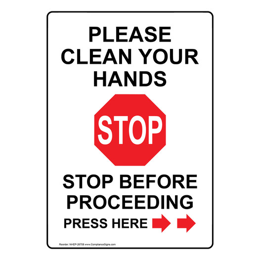 Portrait Please Clean Your Hands Sign With Symbol NHEP-26708