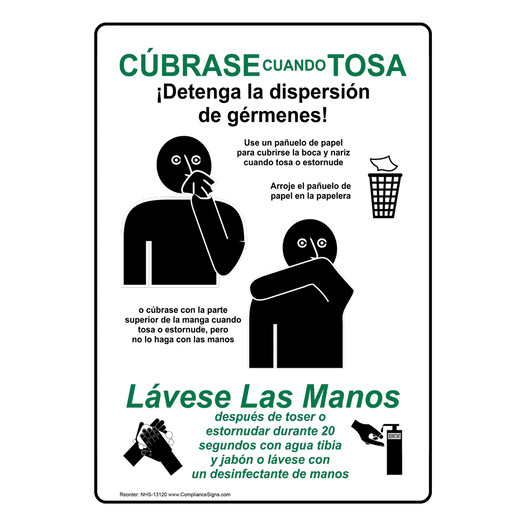 Cover Your Cough Stop The Spread Of Germs Spanish Sign NHS-13120