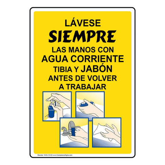 Always Wash Hands With Soap Spanish Sign NHS-13123 Hand Washing