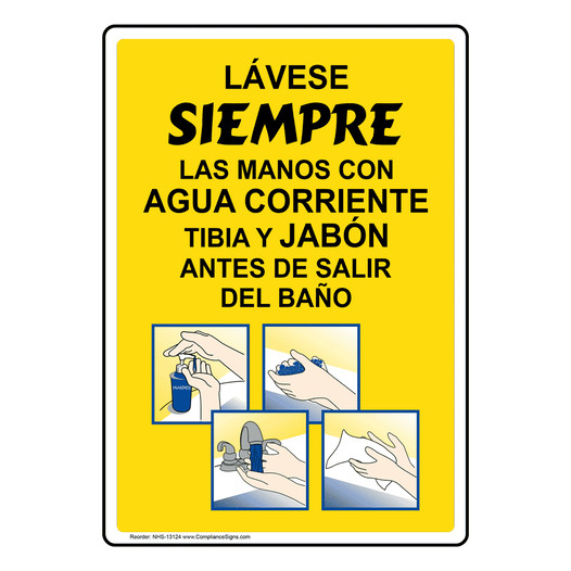 Always Wash Hands With Soap Spanish Sign NHS-13124 Hand Washing