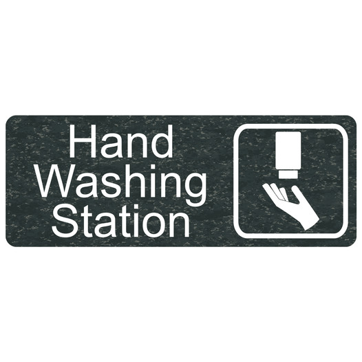 Charcoal Marble Engraved Hand Washing Station Sign with Symbol EGRE-368-SYM_White_on_CharcoalMarble