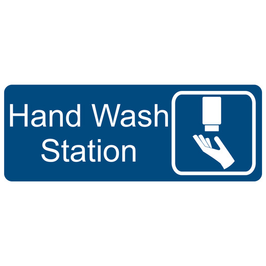 Blue Engraved Hand Wash Station Sign with Symbol EGRE-369-SYM_White_on_Blue