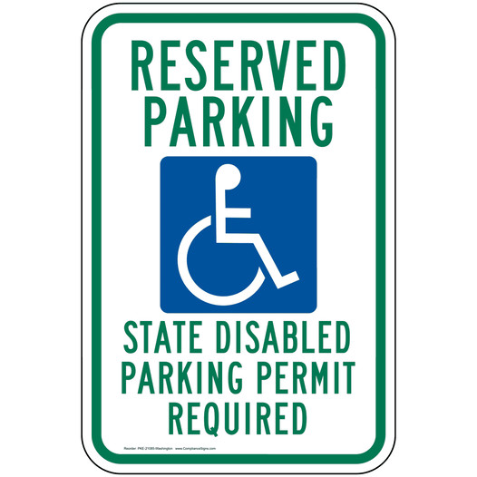 ADA State Disabled Permit Required Sign PKE-21085-Washington