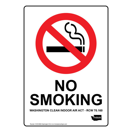 Washington No Smoking Clean Indoor Air Act Sign NHE-6908-Washington-Port