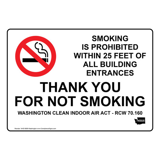 Washington Smoking Prohibited Within 25 Feet Entrances Sign NHE-6909-Washington