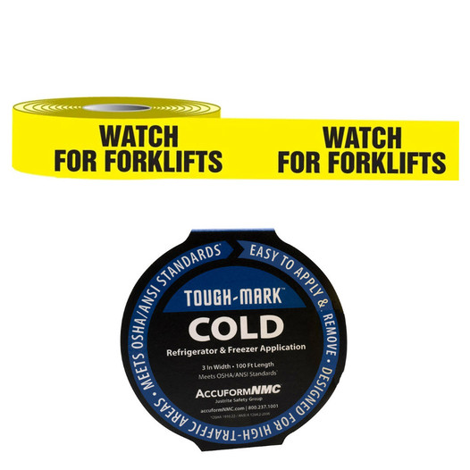 WATCH FOR FORKLIFTS Tough-Mark Cold Message Floor Tape - 50 Ft.