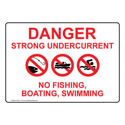 Danger Strong Undercurrent Sign With Symbol NHE-17172