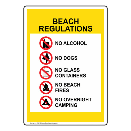 Beach Regulations Rules Sign With Symbol NHE-17436