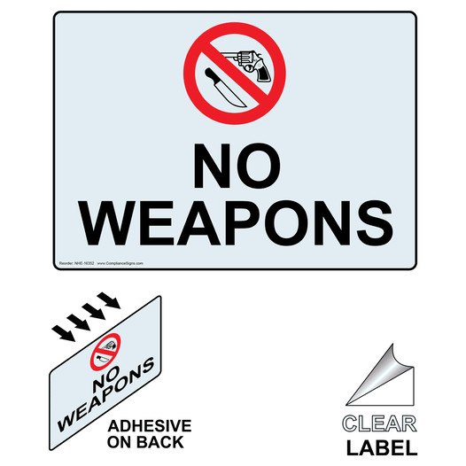 Clear NO WEAPONS Label With Symbol