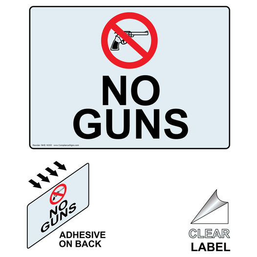 Clear NO GUNS Label With Symbol