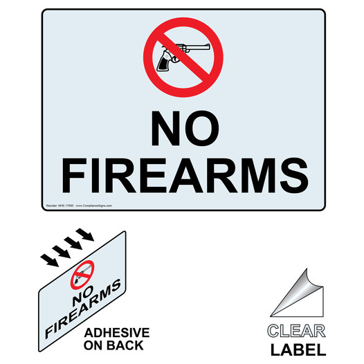 Clear NO FIREARMS Label With Symbol NHE-17695