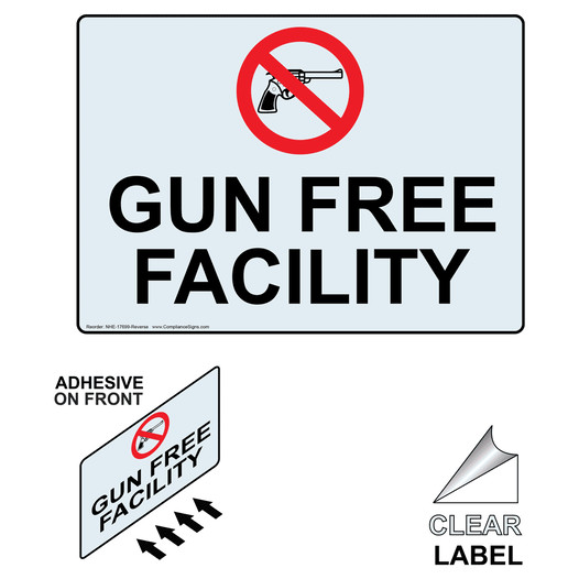 GUN FREE FACILITY Label with Symbol and Front Adhesive