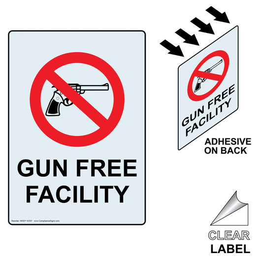 Portrait Clear GUN FREE FACILITY Label With Symbol NHEP-16357
