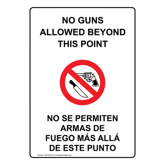 No Guns Allowed Beyond This Point Bilingual Sign NHB-8318