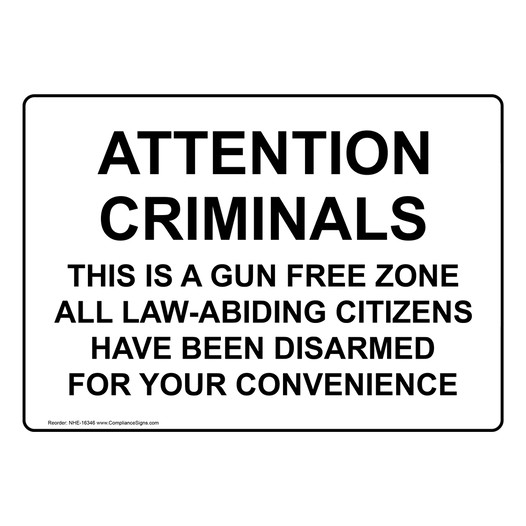 Gun Free Zone Sign for Weapons Restricted NHE-16346