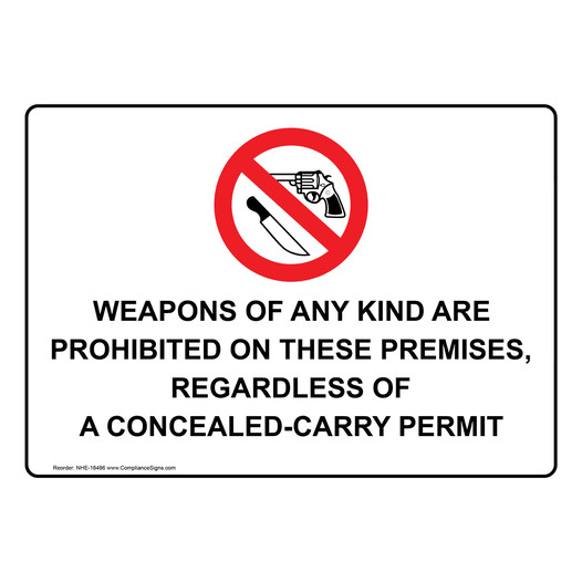 Weapons Of Any Kind Are Prohibited On These Premises Sign NHE-18486