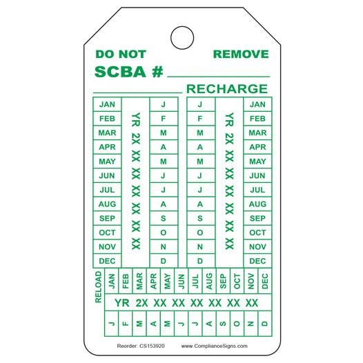 White SCBA Inspection Recharge Tag