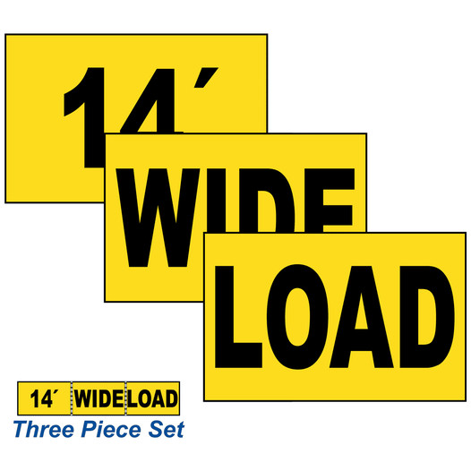 Yellow 14' WIDE LOAD 3-piece Truck Label / Magnet Set NHE-14999