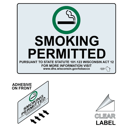 Wisconsin Smoking Permitted With Symbol Label With Front Adhesive NHE-10714-Wisconsin-Reverse