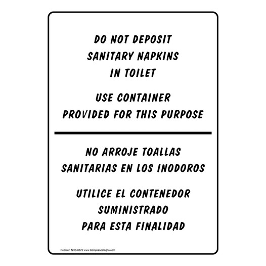 Do Not Deposit Sanitary Napkins In Toilet Bilingual Sign NHB-8575