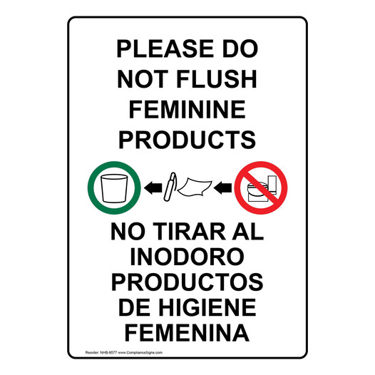 Do Not Flush Feminine Products Bilingual Sign NHB-9577 Womens / Girls