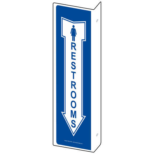 Projection-Mount Blue RESTROOMS Sign With Symbol NHE-13923Proj