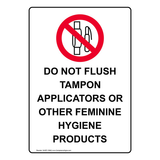 Portrait Do Not Flush Tampon Applicators Sign With Symbol NHEP-15892