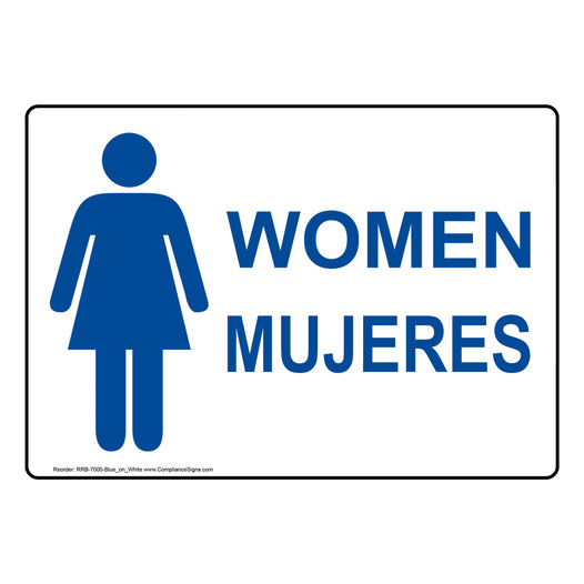 White Women - Mujeres Restroom Sign With Symbol RRB-7000-Blue_on_White